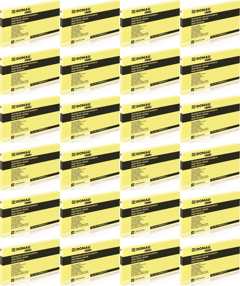 24x Karteczki samoprzylepne Donau Eco, 127x76mm, 100 karteczek, jasnożółty