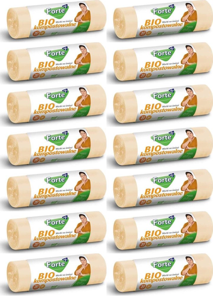 14x Worki na śmieci Forte+, kompostowalne, na odpady BIO, 20l, 20 sztuk, beżowy
