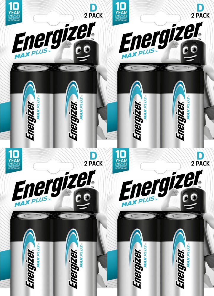 4x Bateria Energizer Max Plus D, 1.5V, LR20, 2 sztuki