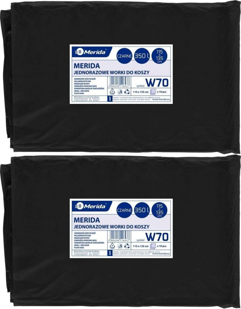 2x Worki na śmieci Merida W70, na odpady zmieszane, 350l, 10 sztuk, czarny