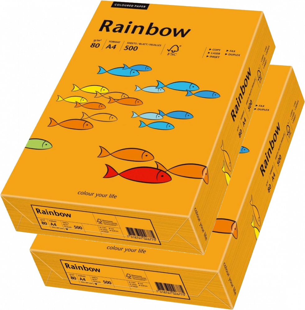 2x Papier ksero ekologiczny Rainbow, A4, 80g/m2, 500 arkuszy, pomarańczowy (R24)