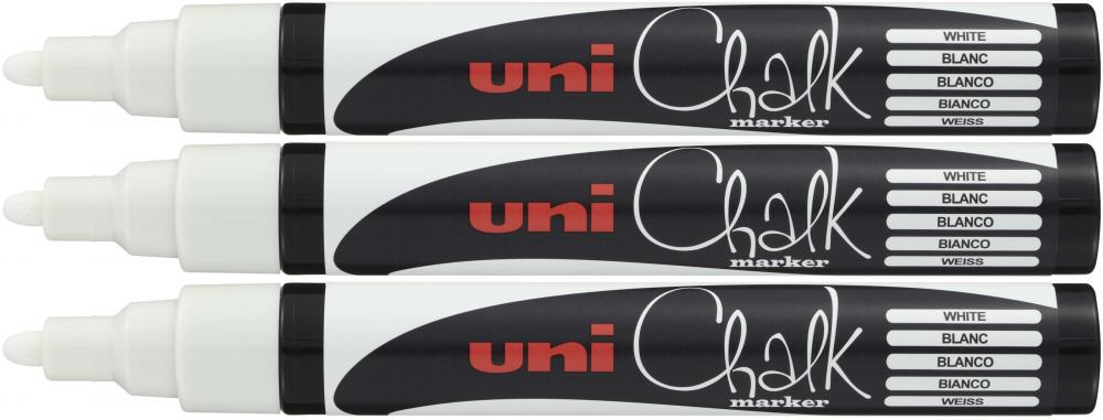 3x Marker kredowy Uni PWE-5M, okrągła, 2.5mm, biały