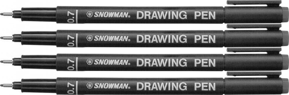 4x Cienkopis kreślarski Snowman, 0.7mm, czarny