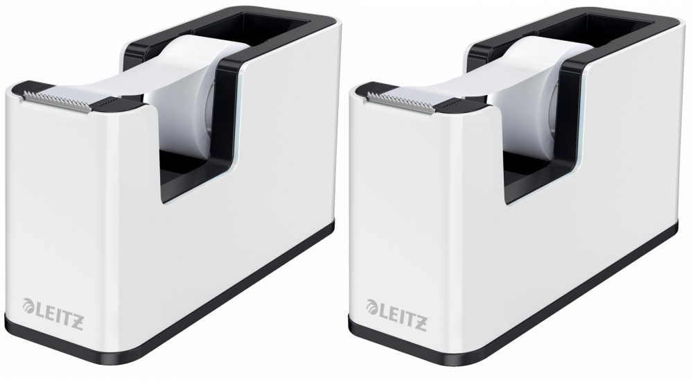 2x podajnik do taśmy klejącej Leitz Wow + taśma 19mmx33mm, dwukolorowy, biało-czarny