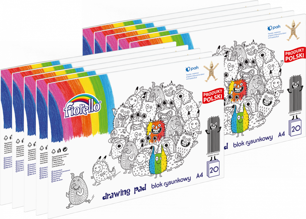 10x Blok rysunkowy Fiorello A4, 20 kartek, biały