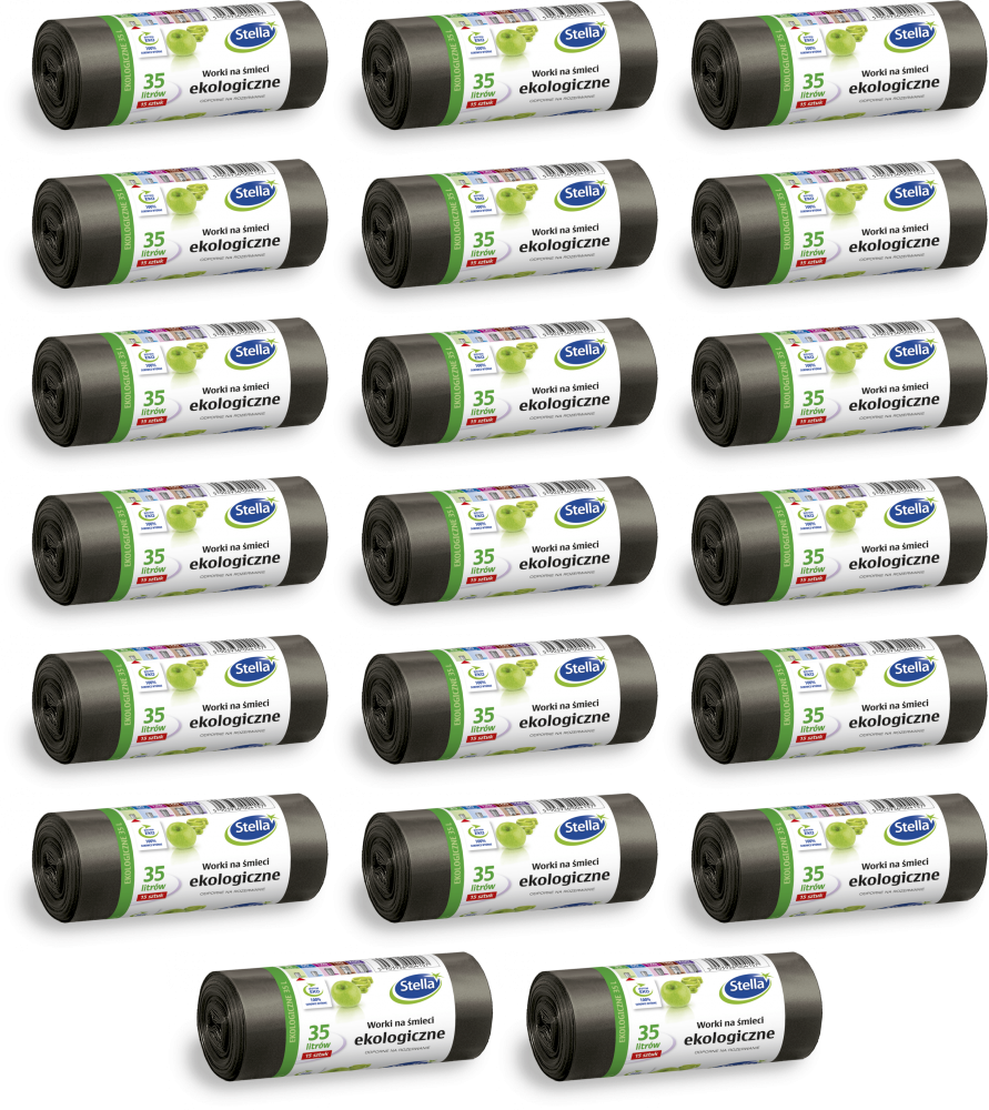 20x Worki na śmieci Stella, na odpady zmieszane, ekologiczne, 35l, 15 sztuk, czarny