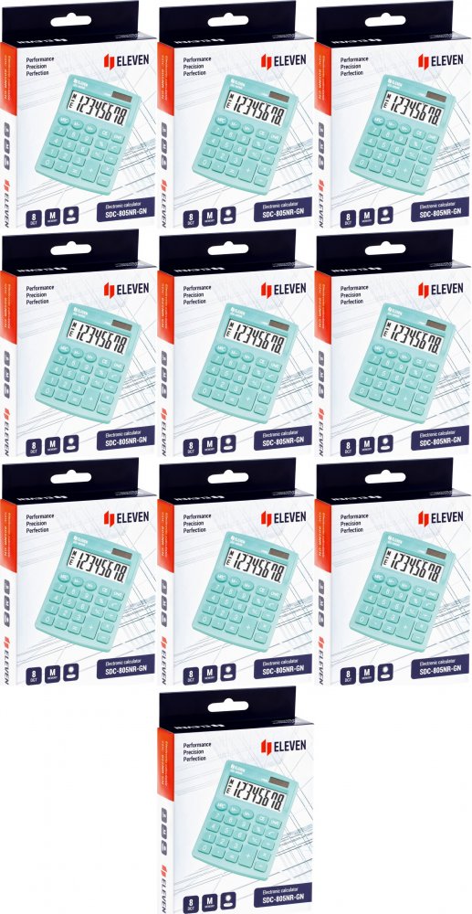 10x Kalkulator biurowy Eleven SDC-805NRGNE, 8 cyfr, zielony