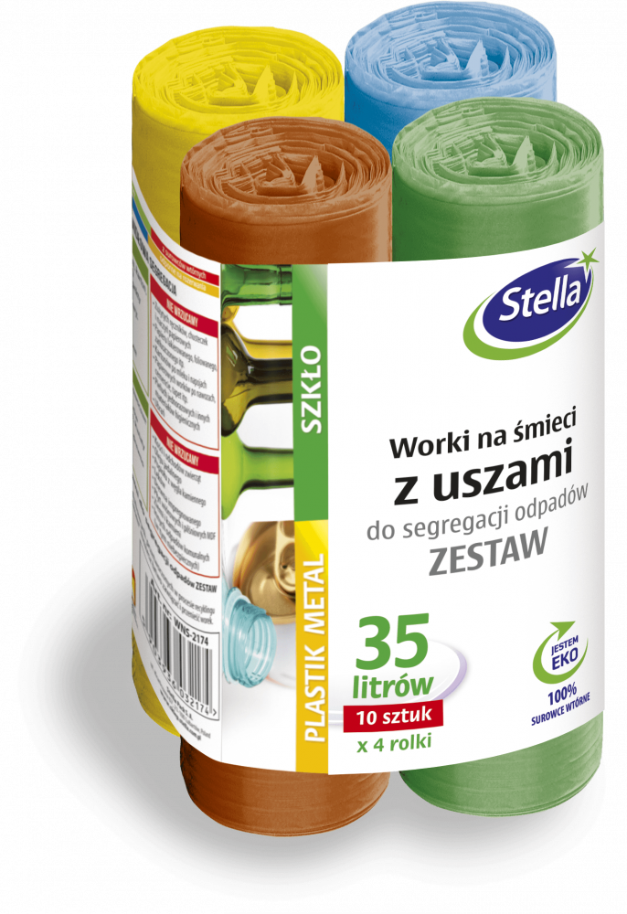 Worki na śmieci Stella, na odpady BIO/papier/szkło/plastik, 35l, 4x10 sztuk, mix kolorów