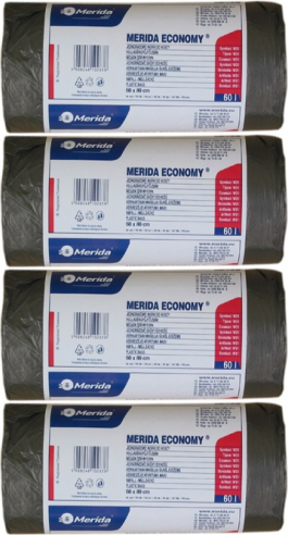 4x Worki na śmieci Merida Economy, na odpady zmieszane, 70l, 50 sztuk, czarny