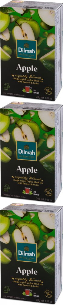 3x Herbata czarna aromatyzowana w torebkach Dilmah Apple, jabłko, 20 sztuk x 1.5g