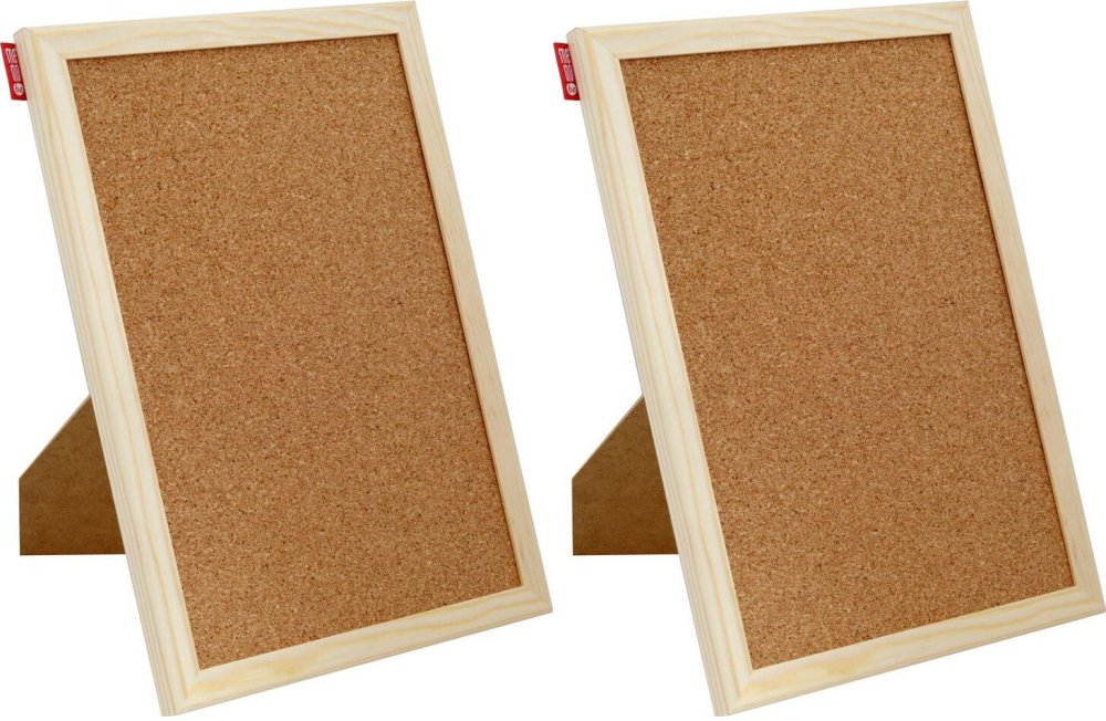 2x Tablica korkowa MemoBe, w ramie drewnianej, nabiurkowa, stojąca, 30x21cm, brązowy