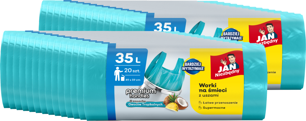 28x Worki na śmieci Jan Niezbędny T-shirt, HDPE, zapachowe, na odpady zmieszane, 35l, 20 sztuk, niebieski