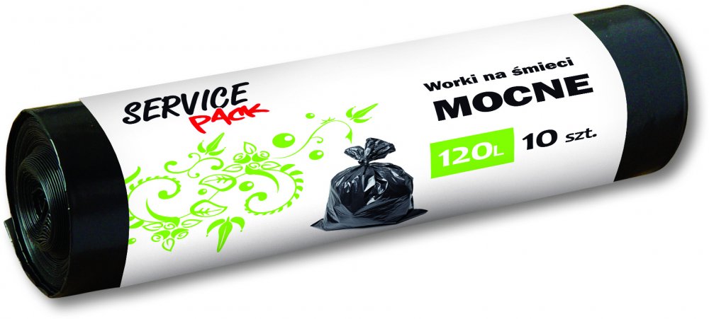 Worki na śmieci Service Pack, mocne, na odpady zmieszane, 120l, 10 sztuk, czarny