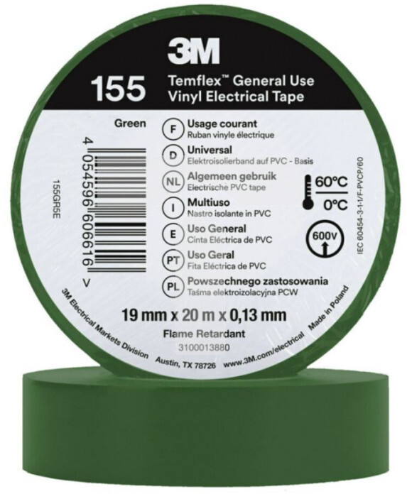 Taśma izolacyjna 3M Temflex 155, 19mmx20m, zielony