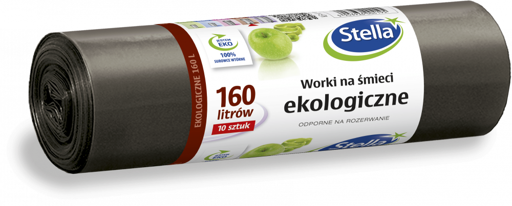 Worki na śmieci Stella, na odpady zmieszane, ekologiczne, 160l, 10 sztuk, czarny