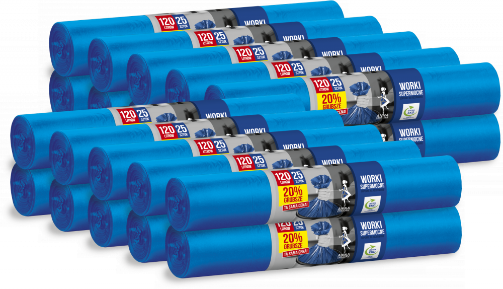 20x Worki na śmieci Anna Zaradna, na odpady zmieszane, ekologiczne, supermocne, 120l, 25 sztuk, niebieski