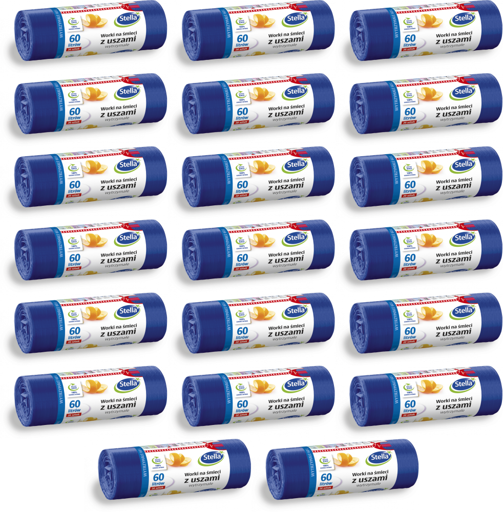 20x Worki na śmieci Stella, na odpady zmieszane, ekologiczne, 60l, 20 sztuk, granatowy