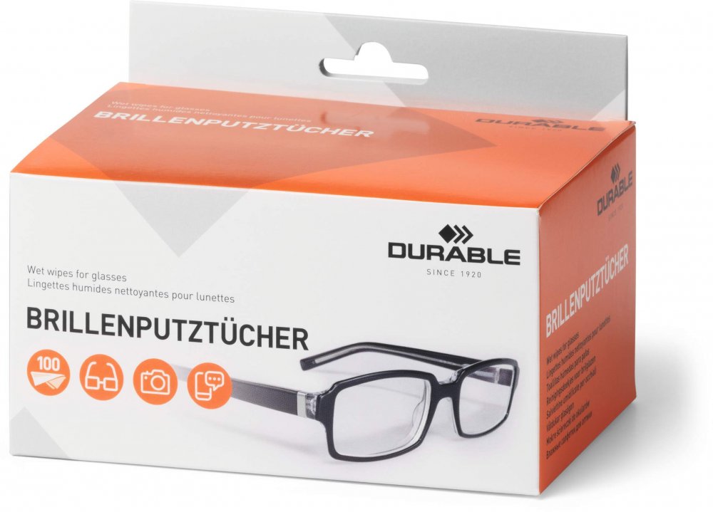 Ściereczki nasączane do okularów Durable, 100 sztuk