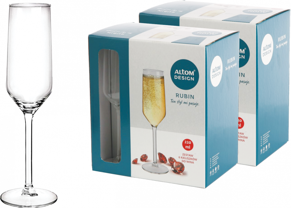 2x Kieliszki do szampana Altom Design Rubin, 220ml, szkło, komplet 6 sztuk, przezroczysty