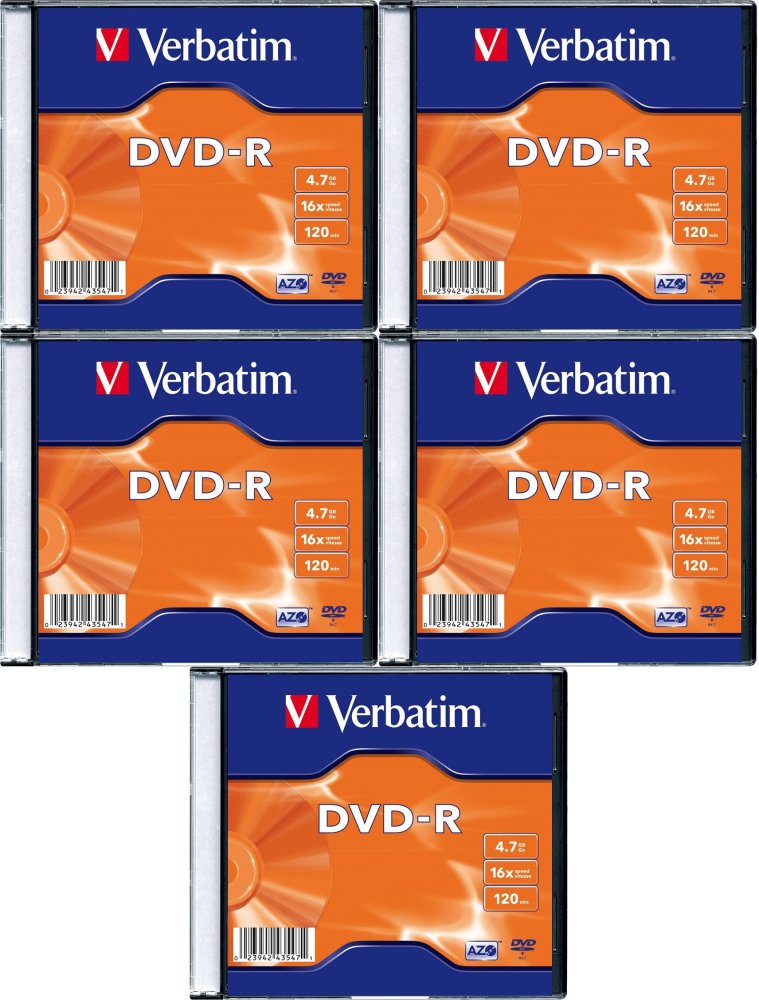 5x Płyta DVD-R Verbatim, do jednokrotnego zapisu, 4.7 GB, slim, 1 sztuka