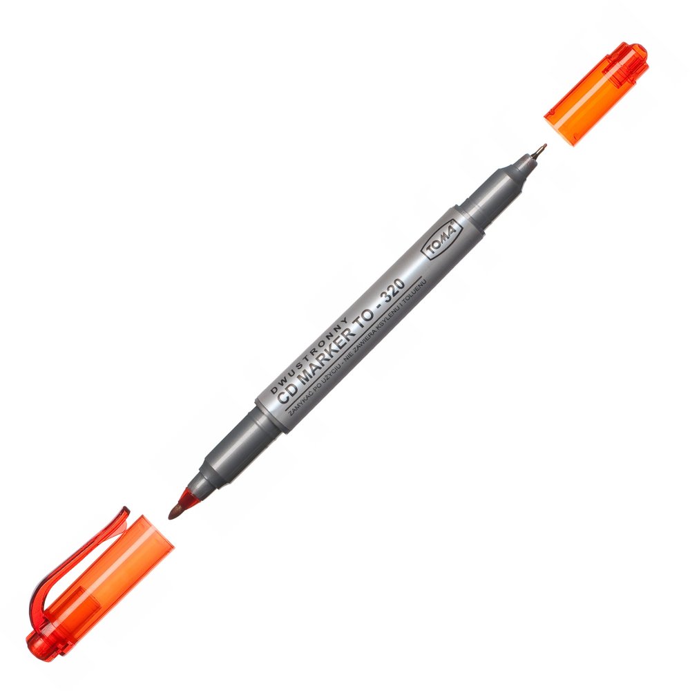 Marker dwustronny do płyt CD i DVD Toma TO-320, okrągła, 0.5mm/ 0.8mm, czerwony