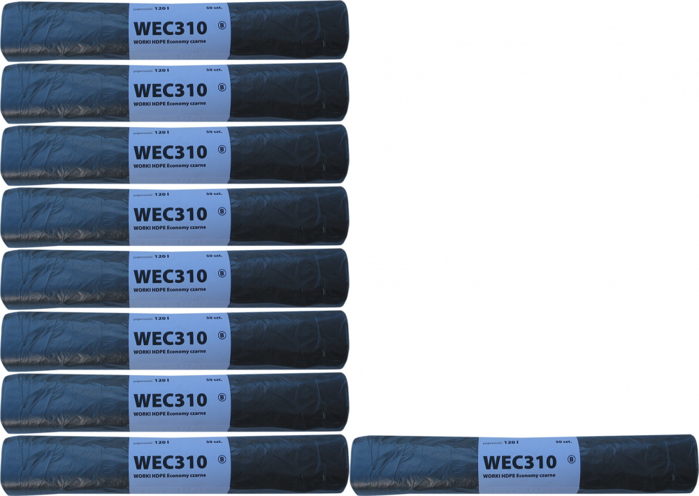 10x Worki na śmieci Merida Economy WEC310, na odpady zmieszane, 120l, 50 sztuk, czarny