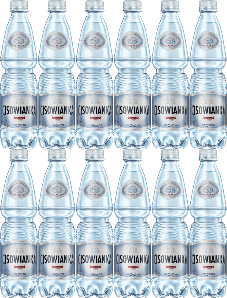 12x Woda gazowana Cisowianka, 0.5l, butelka PET, KAUCJA