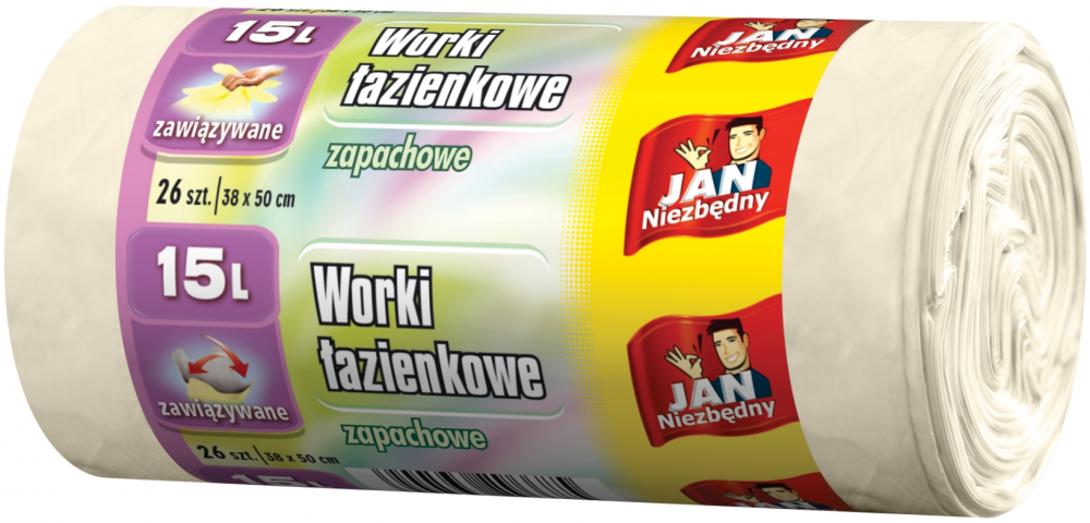 Worki na śmieci Jan Niezbędny, na odpady łazienkowe, 15l, zapachowe, 26 sztuk, kremowy