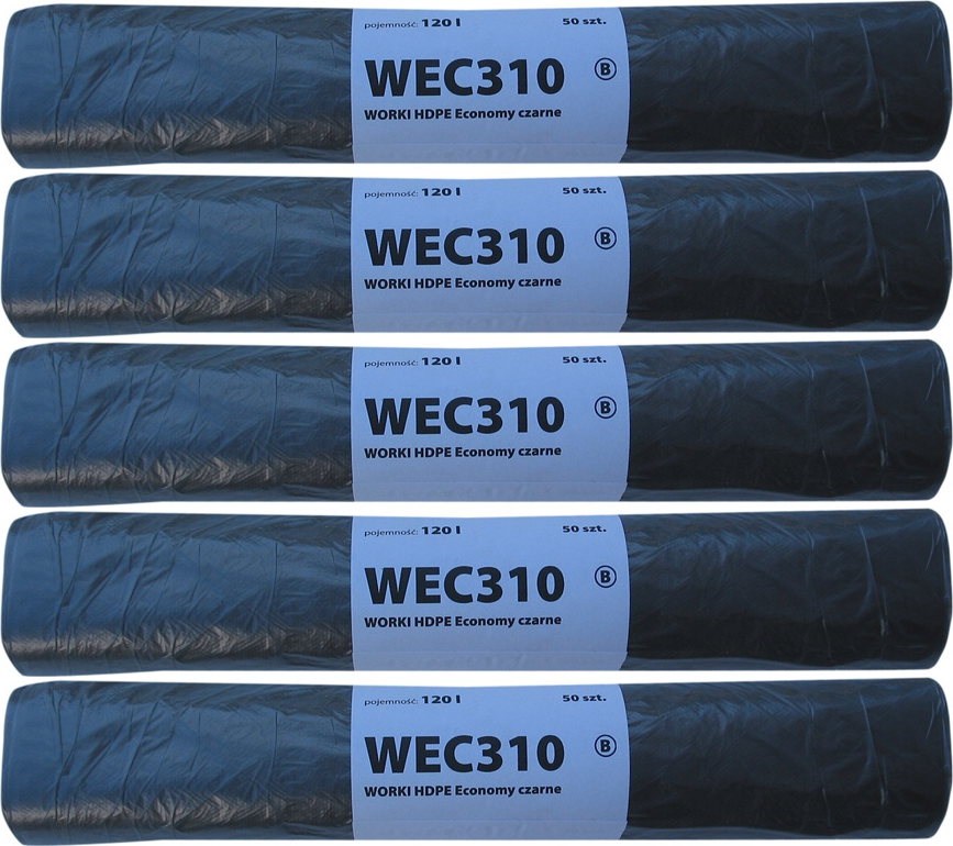 5x Worki na śmieci Merida Economy WEC310, na odpady zmieszane, 120l, 50 sztuk, czarny