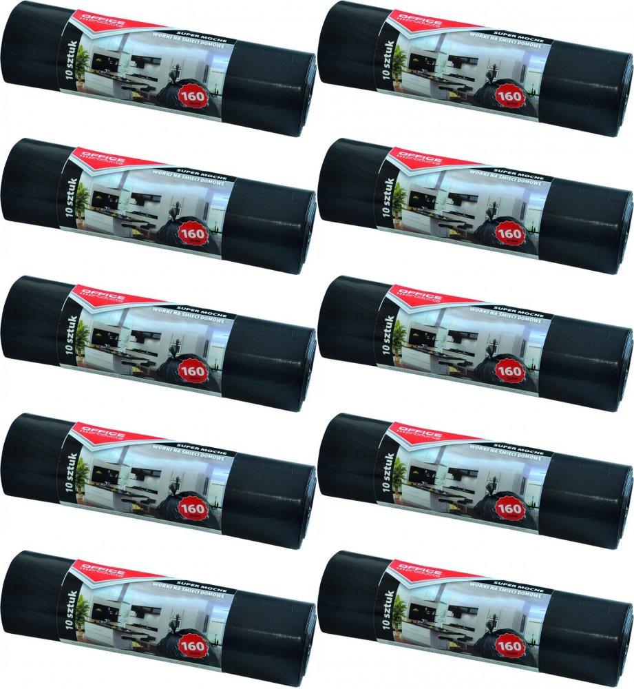 10x Worki na śmieci Office Products, na odpady zmieszane, 160l, 10 sztuk, czarny