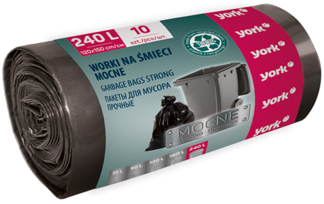 Worki na śmieci York Mocne, na odpady zmieszane, 240l, 10 sztuk, czarny