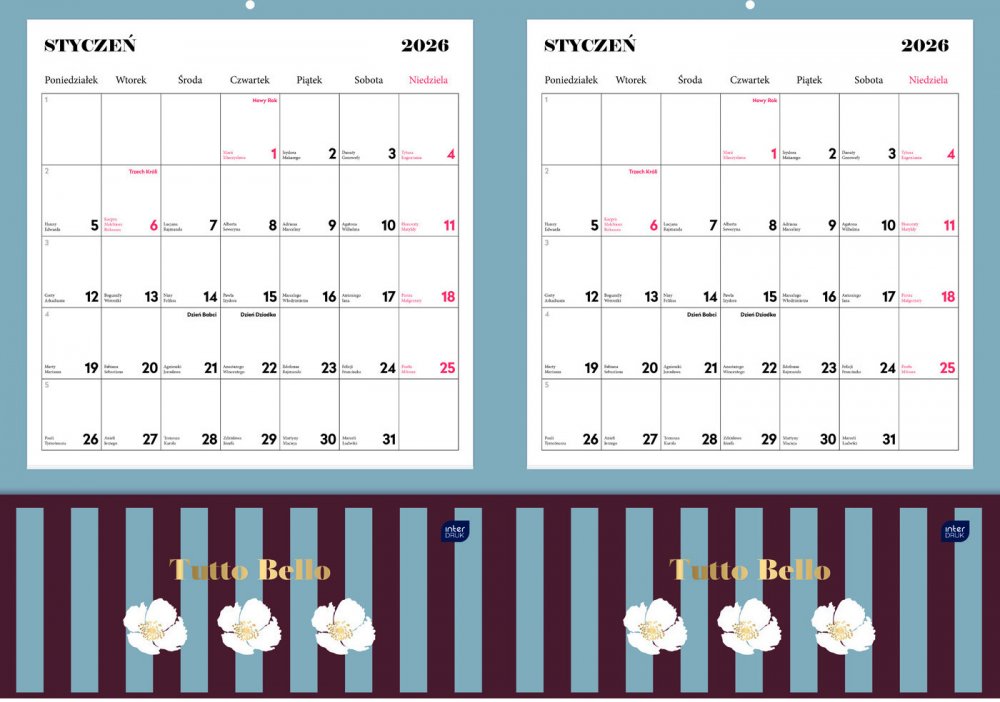 2x Kalendarz ścienny 2026, Interdruk, z kieszonką, 28x40cm, miesięczny, Tutto Bello