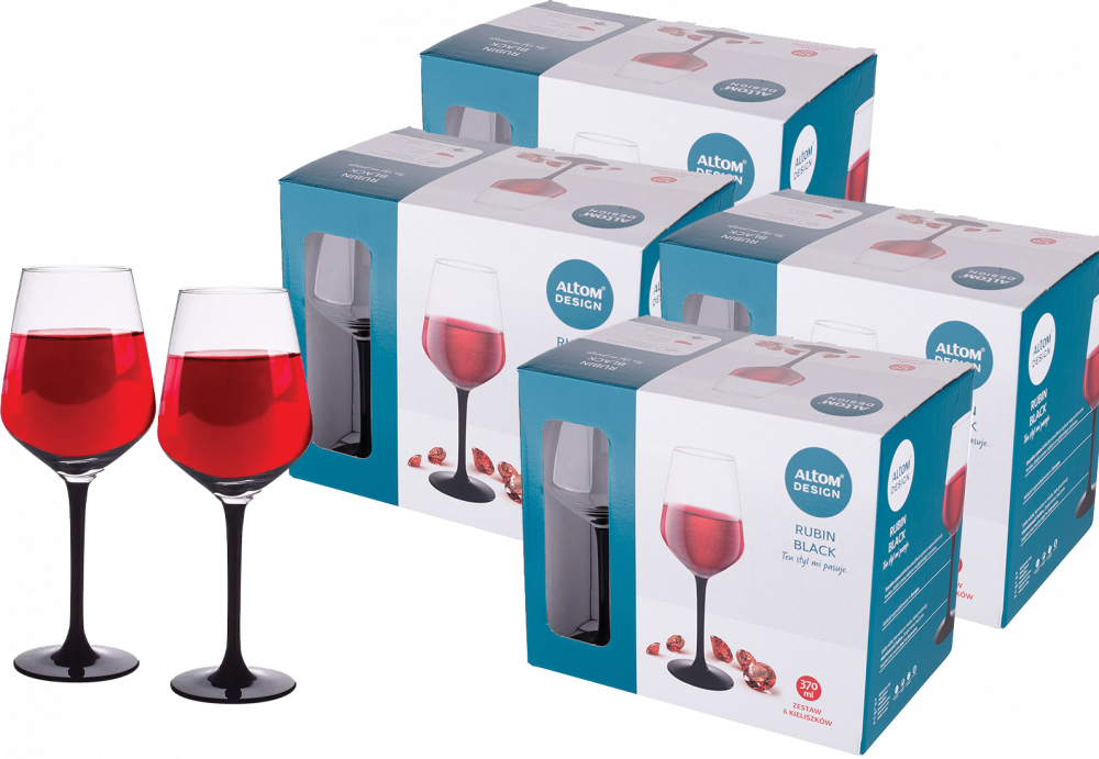 4x Kieliszki do wina czerwonego Altom Design Rubin Black, 370ml, komplet 6 sztuk, przezroczysto-czarny
