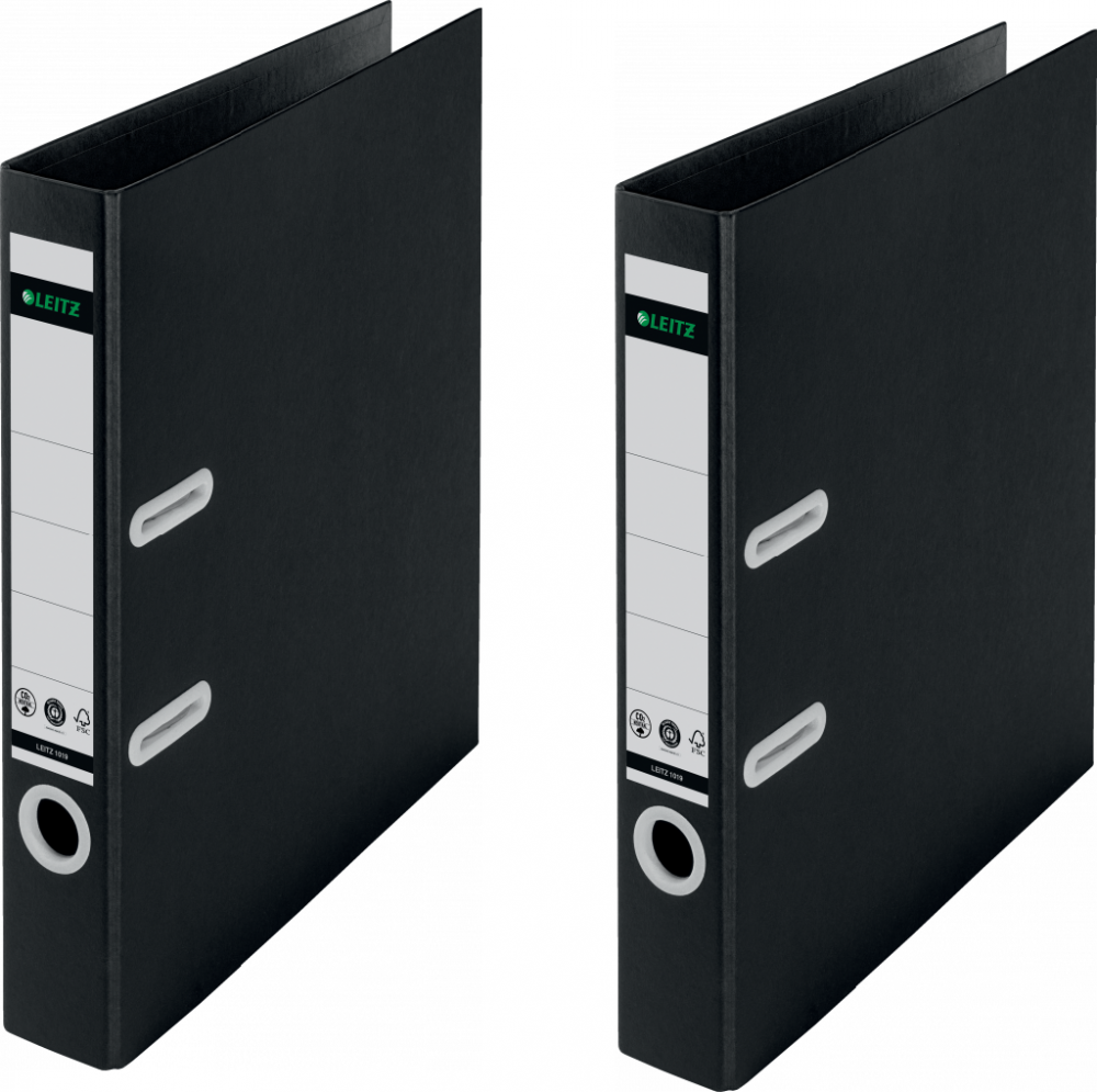 2x Segregator A4 Leitz Recycle 180°, A4, szerokość grzbietu 55mm, do 350 kartek, czarny