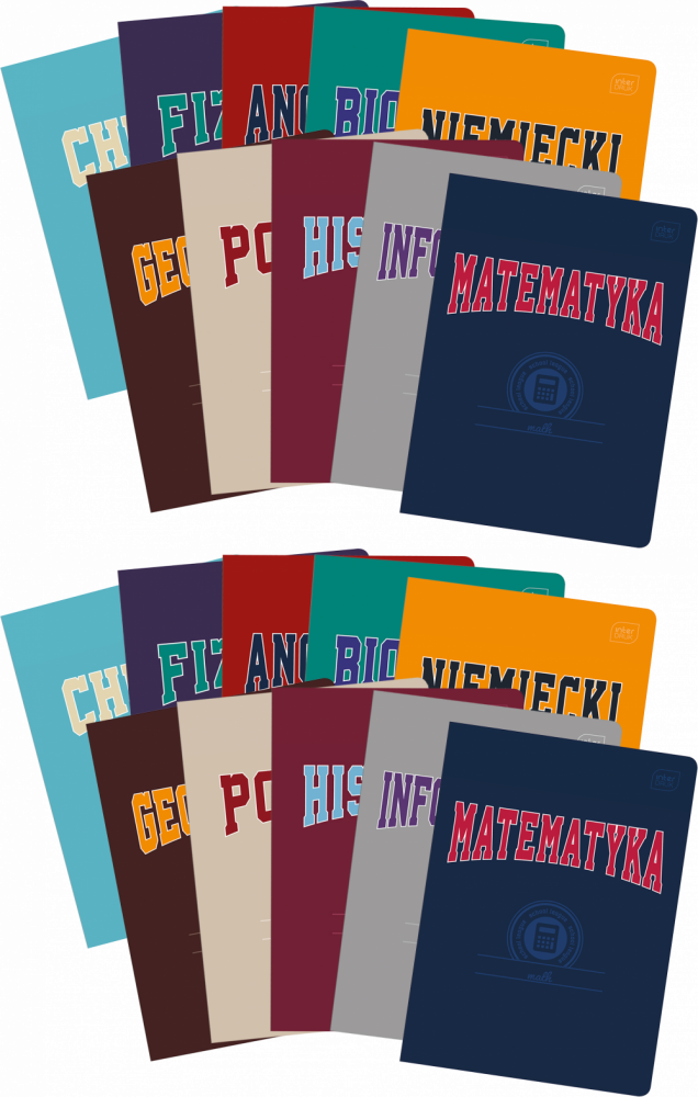 2x Zeszyt przedmiotowy Interdruk, A5, 60 kartek, 10 sztuk: Fizyka, Niemiecki, Geografia, Polski, Biologia, Chemia, Angielski, Historia, Informatyka, 