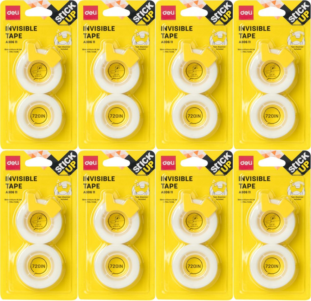 8x Taśma klejąca Deli Stick Up, 18mmx18.3m, 2 sztuki, biały
