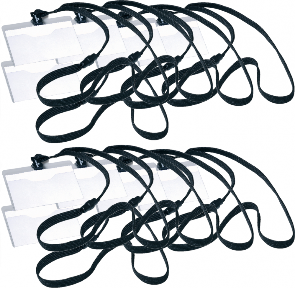 4x Identyfikator Durable, z taśmą, 90x60mm, 10 sztuk, taśma czarna