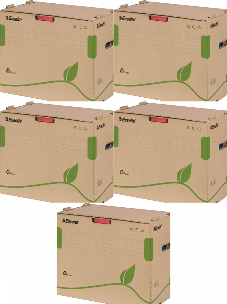 5x Pudło archiwizacyjne Esselte Eco, na segregatory, 5x75mm, A4, brązowy