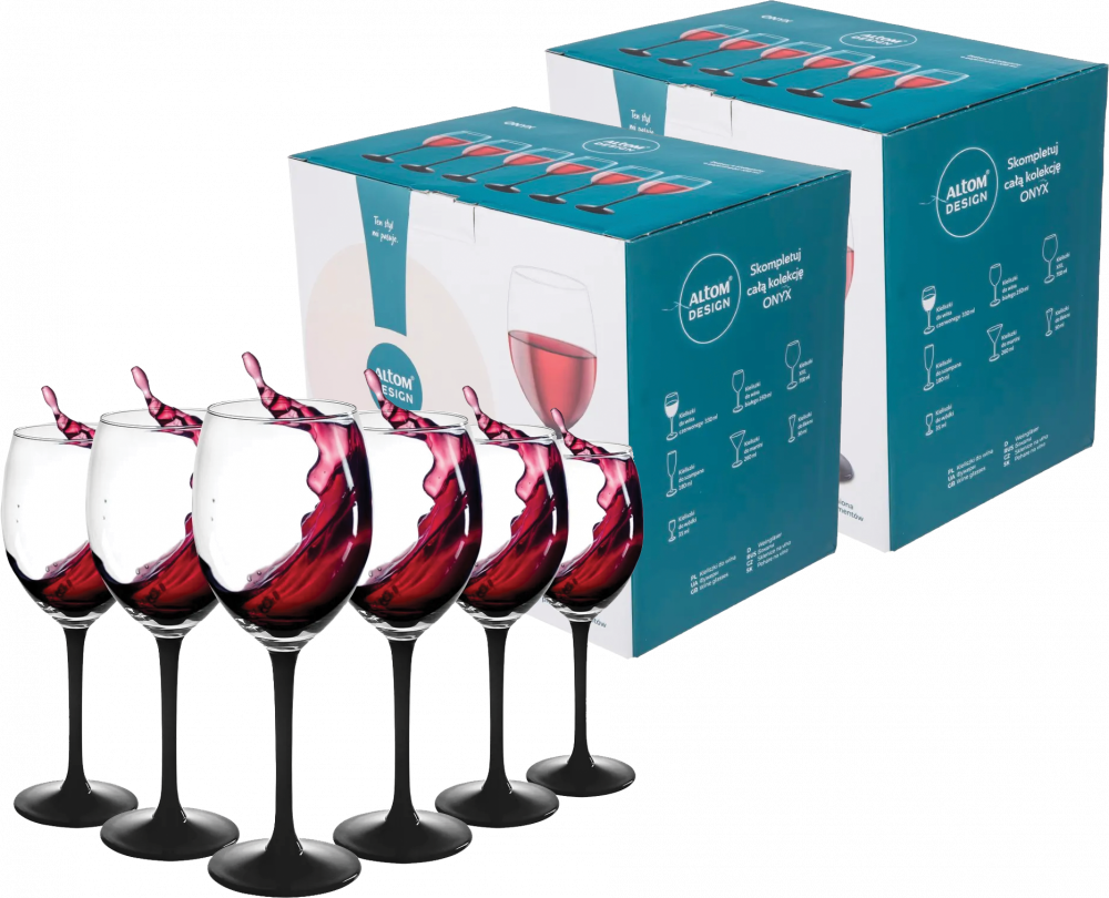 2x Kieliszki do czerwonego wina Altom Design Onyx, 330ml, komplet 6 sztuk, przezroczysto-czarny
