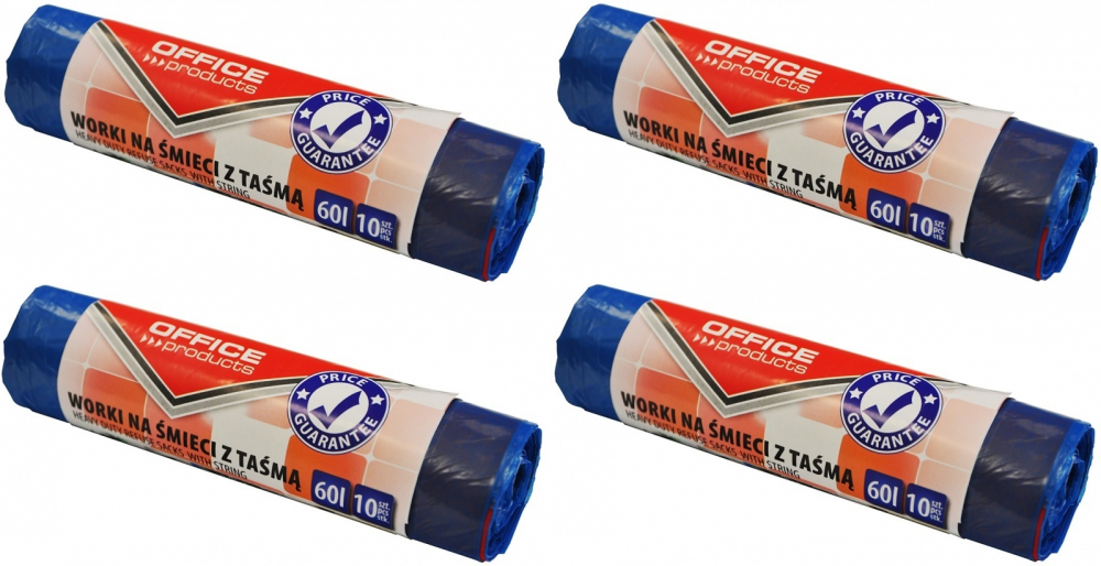4x Worki na śmieci Office Products, na odpady zmieszane, 60L, 10 sztuk, niebieski