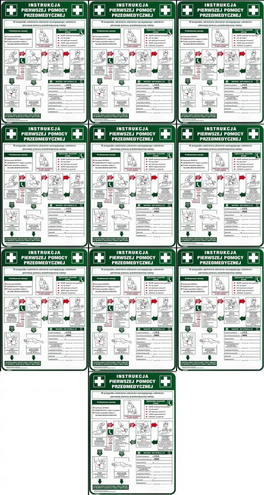 10x Tabliczka informacyjna Anro, Z-IB13-P, "Instrukcja pierwszej pomocy przedmedycznej"