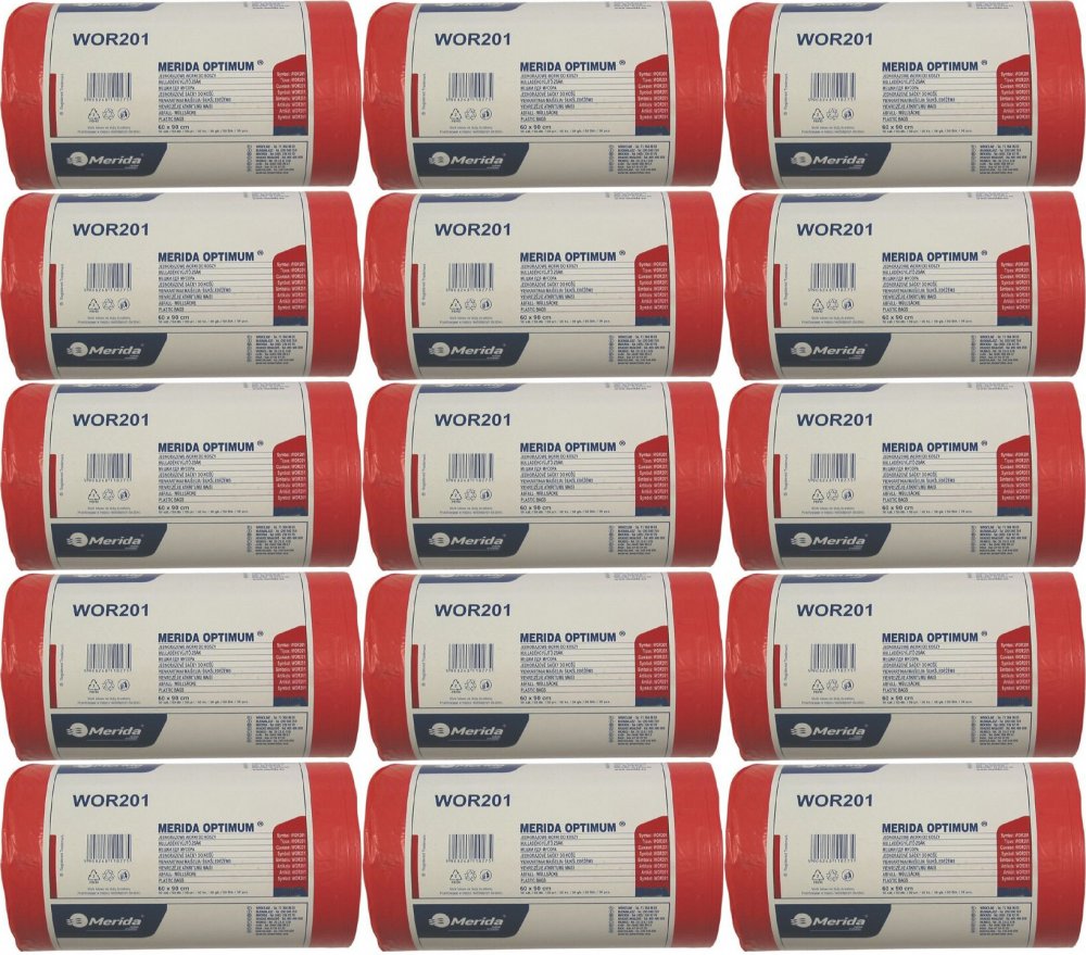 15x Worki na śmieci Merida Optimum, na odpady medyczne, 70l, 50 sztuk, czerwony