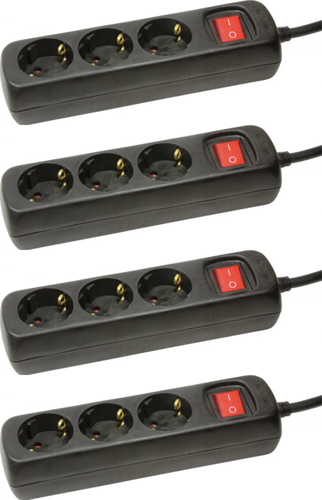 4x Listwa zasilająca z wyłącznikiem LogiLink, 1.4m, 3 gniazda, czarny
