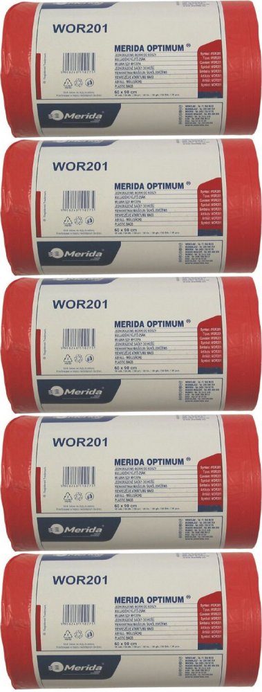 5x Worki na śmieci Merida Optimum, na odpady medyczne, 70l, 50 sztuk, czerwony