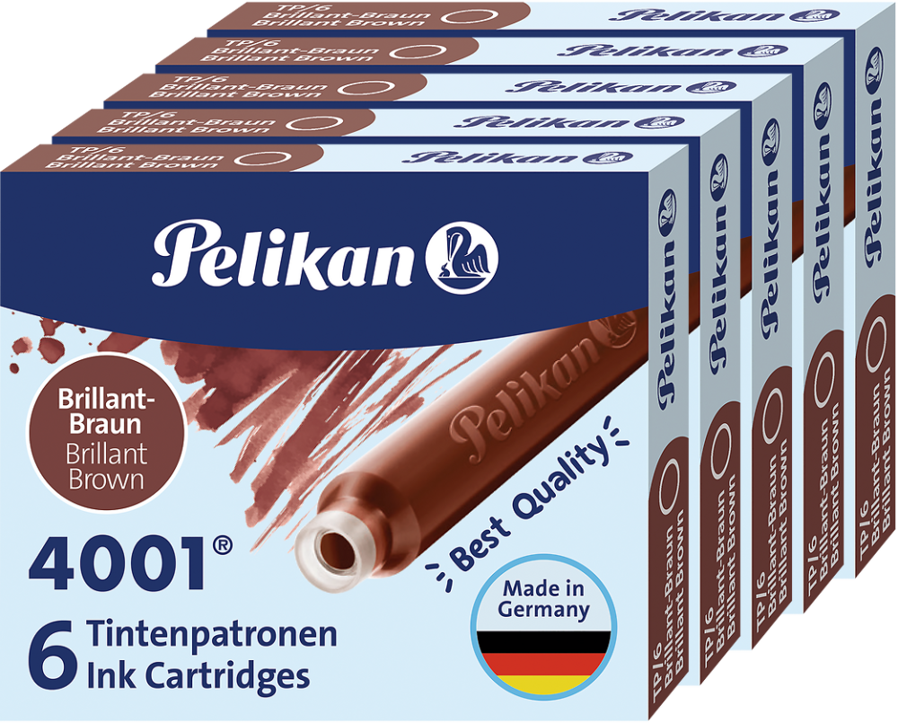 5x Naboje atramentowe krótkie Pelikan, 6 sztuk, brązowy