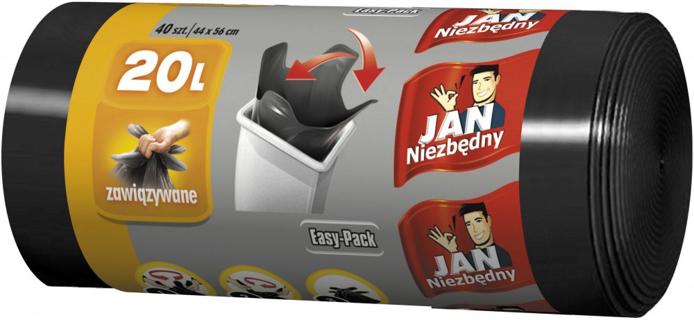 Worki na śmieci Jan Niezbędny Easy Pack, na odpady zmieszane, 20l, 40 sztuk, czarny