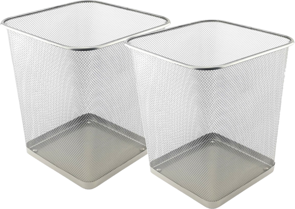 2x Kosz na śmieci D.Rect, metalowa siatka, 18l, srebrny