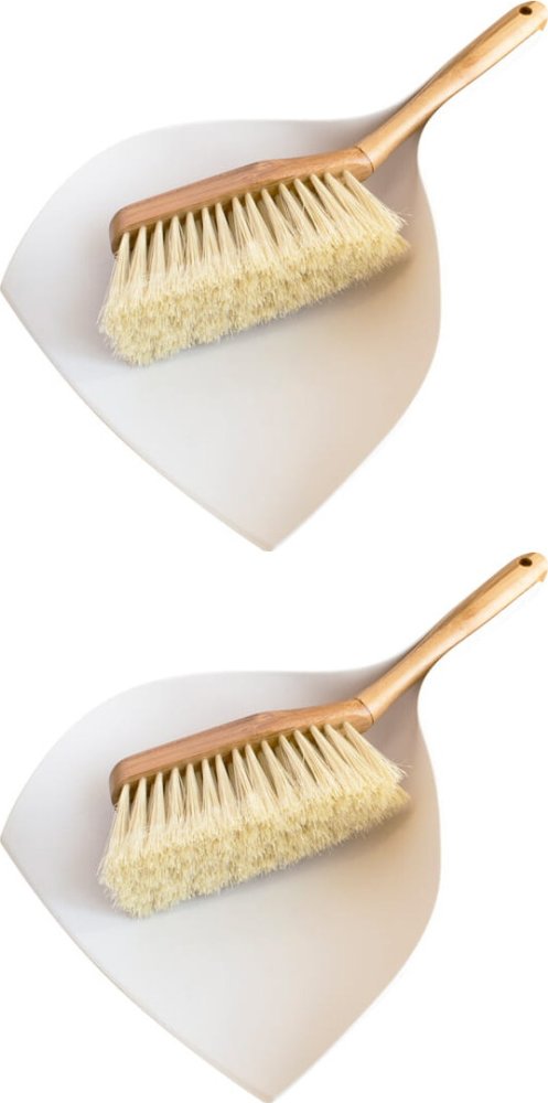 2x Zestaw do zamiatania York Bambus, biało-brązowy, zmiotka+szufelka