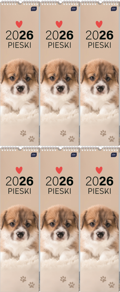 6x Kalendarz ścienny 2026, Interdruk, paskowy, 13.5x50cm, miesięczny, Psy