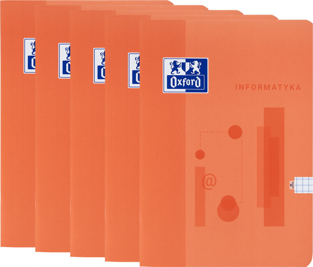 5x Zeszyt przedmiotowy w kratkę Oxford Informatyka, A5, miękka oprawa, 60 kartek, pomarańczowy